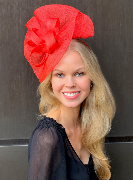 Tia Big Bright Red Derby Fascinator, Royal Wedding Hat, Kentucky Derby Hat, Spring Racing Headband, Women's Tea Hat, Red Millinery, Derby Fashion