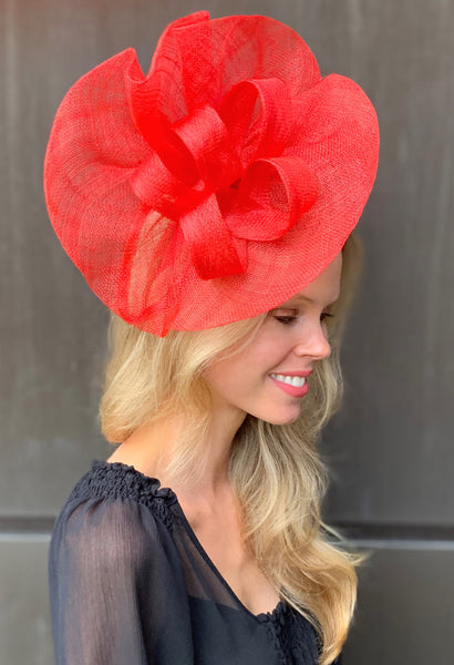 Tia Big Bright Red Derby Fascinator, Royal Wedding Hat, Kentucky Derby Hat, Spring Racing Headband, Women's Tea Hat, Red Millinery, Derby Fashion
