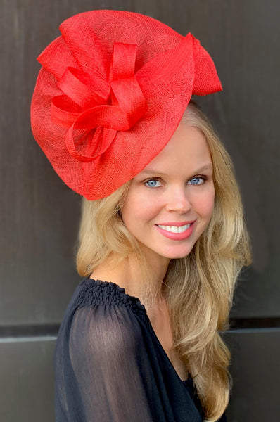 Tia Big Bright Red Derby Fascinator, Royal Wedding Hat, Kentucky Derby Hat, Spring Racing Headband, Women's Tea Hat, Red Millinery, Derby Fashion