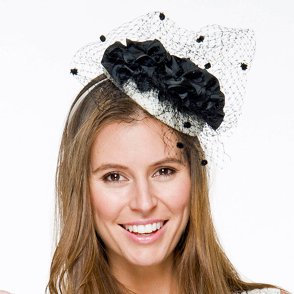 Layla Black & Cream Fascinator, Kentucky Derby Hat, Royal Wedding Hat, Black and White Cocktail Hat, Spring Racing Headband, Women's Tea Hat