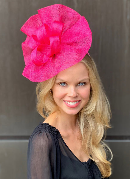 Tia Big Bright Pink Kentucky Derby Fascinator, Large Fuchsia Pink Fascinator, Bright Pink Kentucky Derby Hat, Royal Wedding Hat, Spring Racing Fashion, Pink Fascinator Hat with Headband, KY Oaks