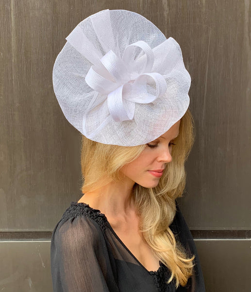 Tia Oversized White Fascinator, Royal Wedding Hat, White Kentucky Derby Hat, Oaks Fascinator Headband, Spring Racing Fashion 2023, White Millinery