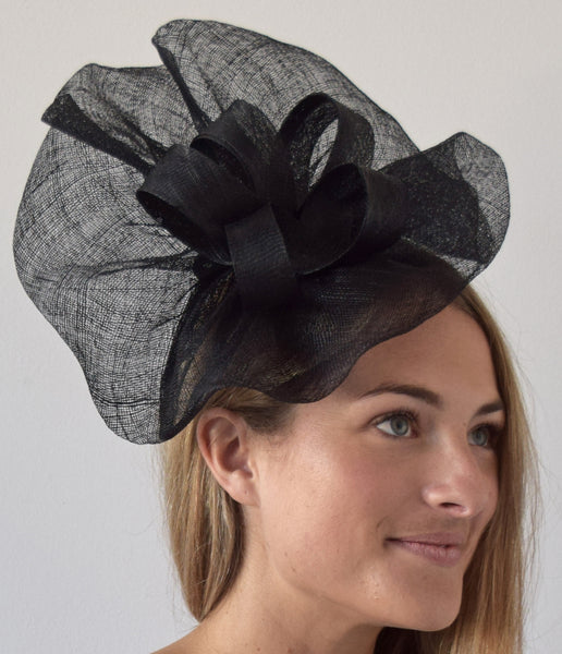 Tia Large Black Derby Fascinator, Royal Wedding Hat, Kentucky Derby Hat, Derby Hats for Women, Spring Racing Fashion, Ladies Tea Hat Black