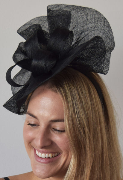 Tia Large Black Derby Fascinator, Royal Wedding Hat, Kentucky Derby Hat, Derby Hats for Women, Spring Racing Fashion, Ladies Tea Hat Black
