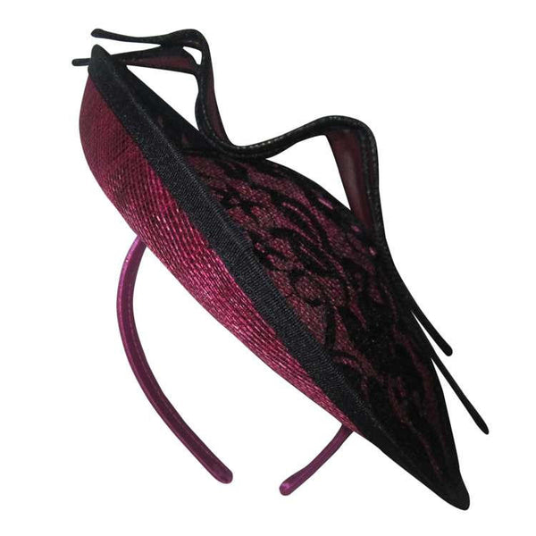 Caprice Magenta Pink & Black Fascinator, Kentucky Derby Hat, Royal Fascinator, Women's Tea-Party Hat, Oaks Hat with Headband, Couture Hats