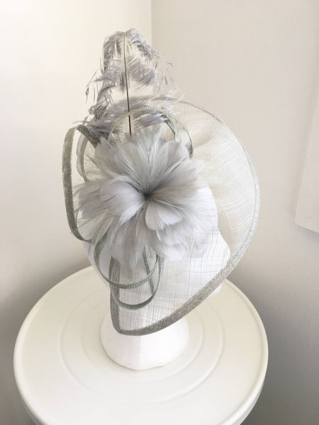 Zelda Light Gray Fascinator /Millinery, Kentucky Derby Hat, Oaks Fascinator, Royal Wedding Hat, Spring Derby Fashion, Ladies Tea-Party Millinery
