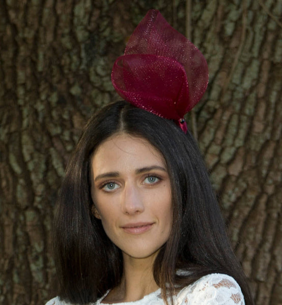 SALE ITEM* MIKA Cherry Red Fascinator, Maroon Kentucky Derby Fascinator, Cherry Oaks Headband, Spring Racing Fashion, Wedding Headpiece, Tea Hat