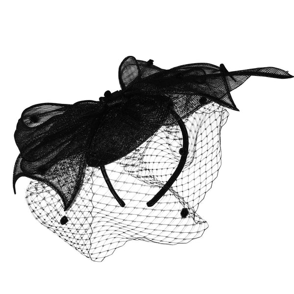 Arielle Black Fascinator with Spotted Netting, Kentucky Derby Fascinator Black, Royal Wedding Millinery, Spring Racing Headband 2019