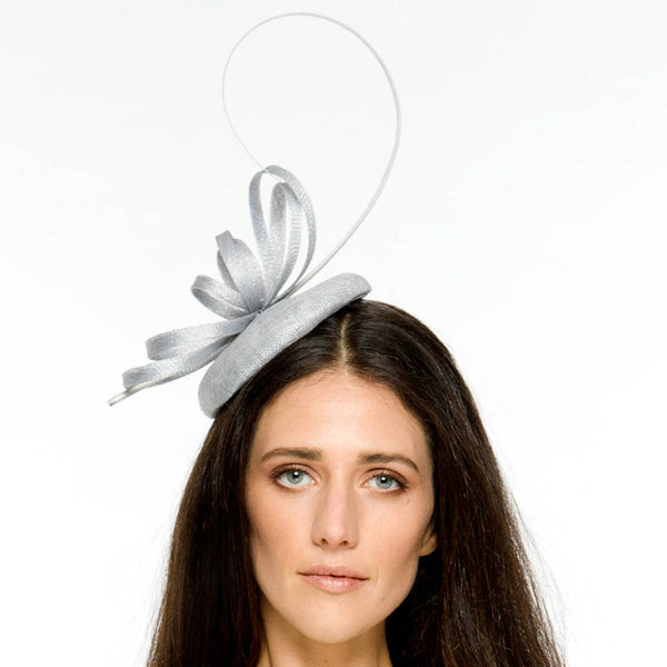 Camille Gray Derby Fascinator, Kentucky Derby Hat, Gray Royal Hat, Oaks Hat with Headband, Wedding Fascinator, Silver Millinery, Tea Hat