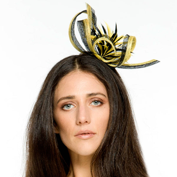 Nikita Black and Yellow Derby Fascinator, Kentucky Derby Fascinator, Women's Derby Headband, Yellow Millinery, Spring Racing, Tea-Party Hat