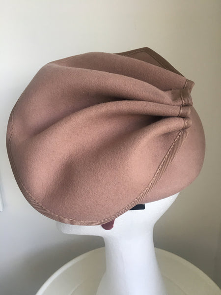 Sophia Taupe/ Deep Beige Fascinator, Women's Tea Party Hat, Wool Derby Hat, Ladies Fancy Hat, Taupe Felt Hat, Church Hat, Royal Wedding Hats
