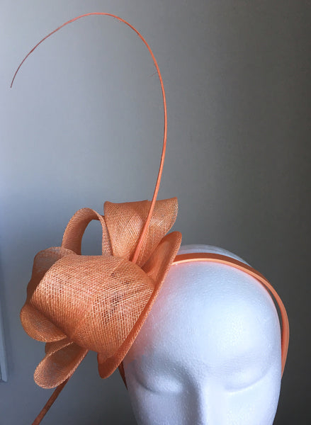 Cara Salmon Orange / Tangerine Fascinator, Kentucky Derby Fascinator, Salmon Orange Fascinator, Wedding Hats, Tea Party Hat