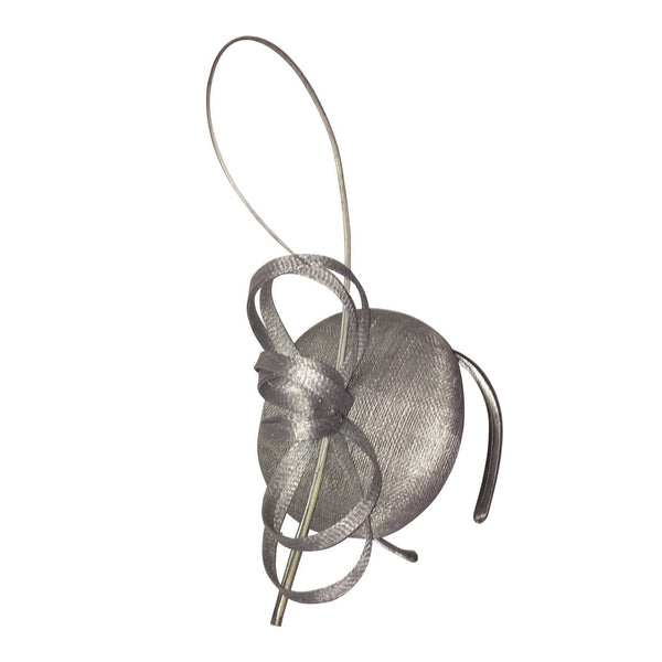 Camille Gray Derby Fascinator, Kentucky Derby Hat, Gray Royal Hat, Oaks Hat with Headband, Wedding Fascinator, Silver Millinery, Tea Hat