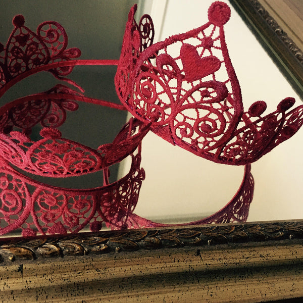 SALE ITEM* Veronique Red Embroidered Crown, Women's Derby Headpiece, Tea-Party Hair Accessory, Race-Day Crown, Red Fascinator, Royal Tiara