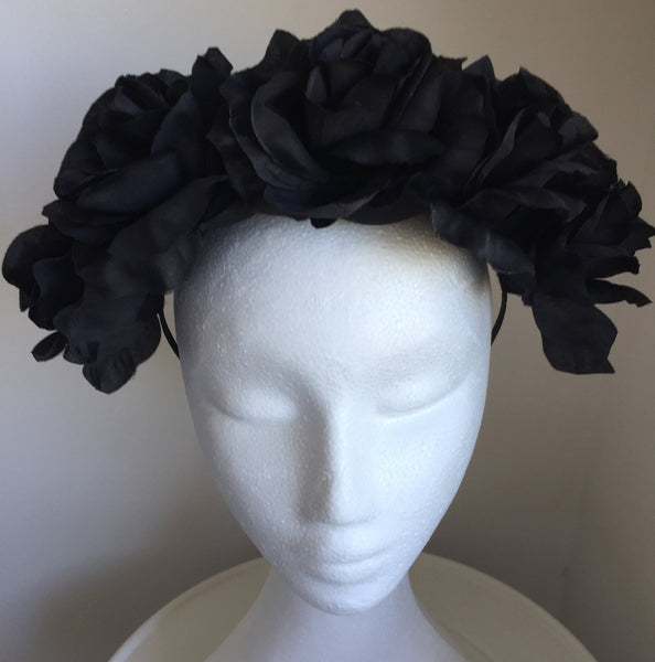 SALE item* Isabella Black Flower Crown, Kentucky Derby Headband, Floral Derby Fascinator Black, Black Fashion Headband, Wedding Flower Crown