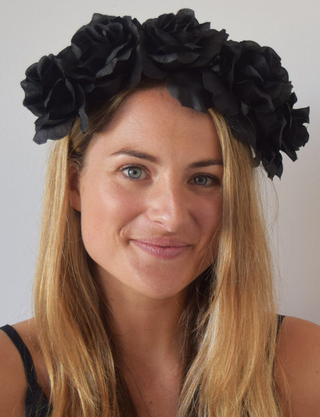 SALE item* Isabella Black Flower Crown, Kentucky Derby Headband, Floral Derby Fascinator Black, Black Fashion Headband, Wedding Flower Crown
