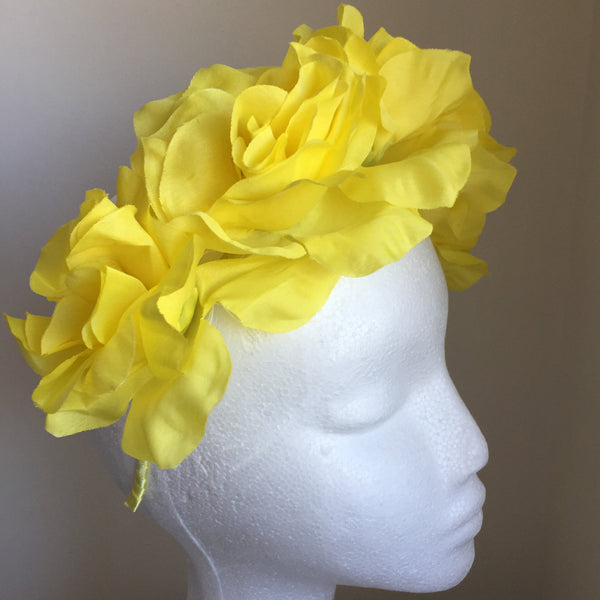 SALE item* Isabella Bright Yellow Flower Crown, Women's Kentucky Derby Fascinator, Spring Racing Fashion 2023, Derby Headband