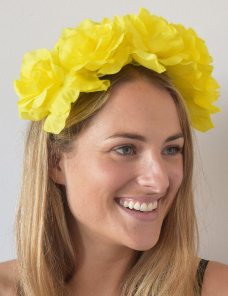 SALE item* Isabella Bright Yellow Flower Crown, Women's Kentucky Derby Fascinator, Spring Racing Fashion 2023, Derby Headband