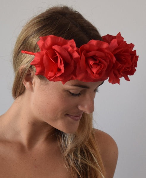 SALE item* Isabella Red Flower Crown Headband, Red Kentucky Derby Fascinator, Floral Derby Headpiece, Spring Racing 2023, Red Hair Accessory