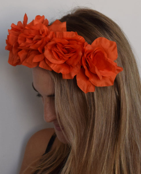 SALE item* Isabella Orange Flower Fascinator Headband, Flower Crown, Floral Wedding Headpiece, Orange Derby Headband, Spring Racing Fashion
