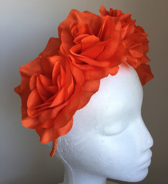 SALE item* Isabella Orange Flower Fascinator Headband, Flower Crown, Floral Wedding Headpiece, Orange Derby Headband, Spring Racing Fashion