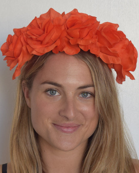 SALE item* Isabella Orange Flower Fascinator Headband, Flower Crown, Floral Wedding Headpiece, Orange Derby Headband, Spring Racing Fashion