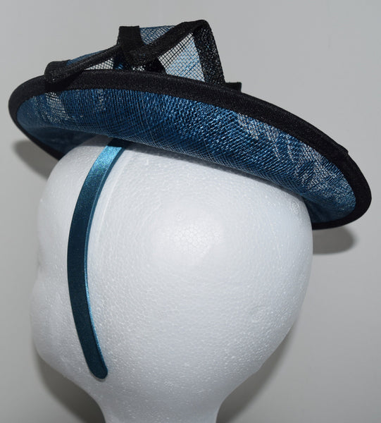 Caprice Teal Blue & Black Fascinator, Kentucky Derby Hat, Fancy Hat Teal, British Wedding Hat, Women's Tea Party Hat