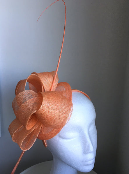 Cara Salmon Orange / Tangerine Fascinator, Kentucky Derby Fascinator, Salmon Orange Fascinator, Wedding Hats, Tea Party Hat