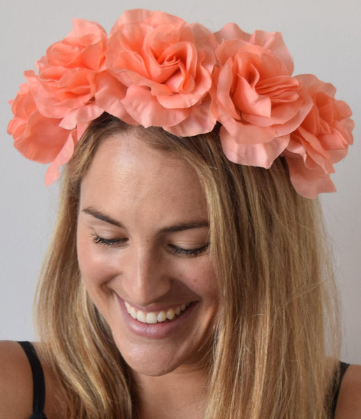 SALE item* Isabella Salmon Flower Headband, Peach Flower Crown, Kentucky Oaks Derby Fascinator, Floral Headband, Salmon Derby Headpiece