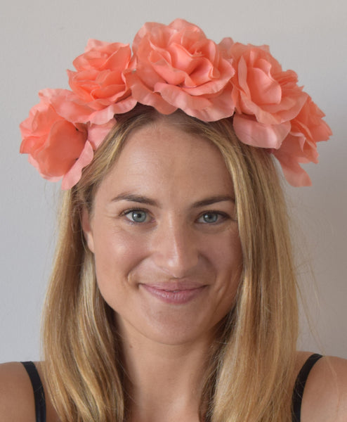 SALE item* Isabella Salmon Flower Headband, Peach Flower Crown, Kentucky Oaks Derby Fascinator, Floral Headband, Salmon Derby Headpiece