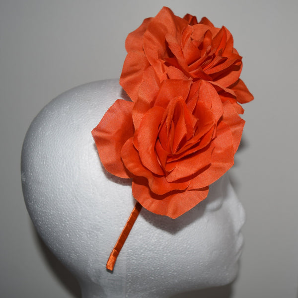 SALE item* Isabella Orange Flower Fascinator Headband, Flower Crown, Floral Wedding Headpiece, Orange Derby Headband, Spring Racing Fashion