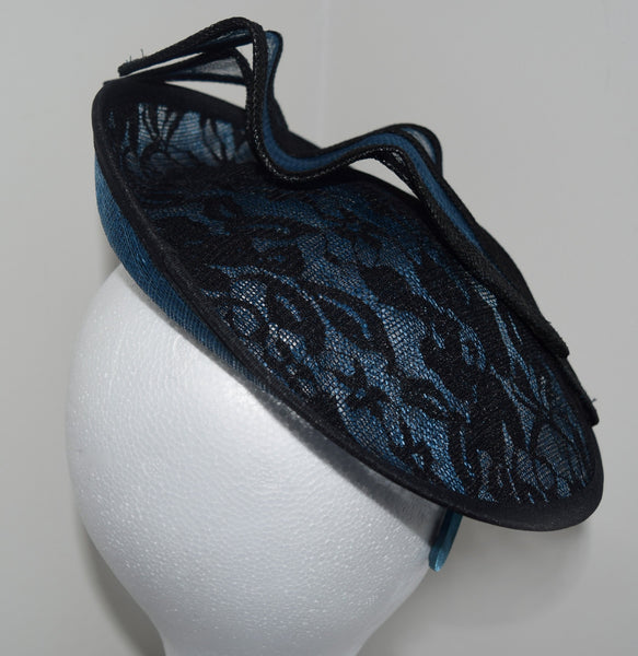 Caprice Teal Blue & Black Fascinator, Kentucky Derby Hat, Fancy Hat Teal, British Wedding Hat, Women's Tea Party Hat