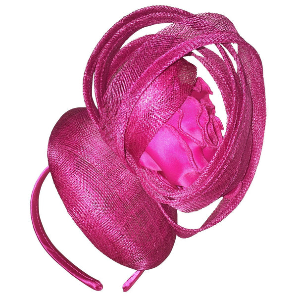 Elysia Fuchsia Bright Pink Fascinator with Satin Flower, Pink Derby Fascinator, Oaks Hat, KY Derby Headband , Pink Millinery, Royal Wedding Hat