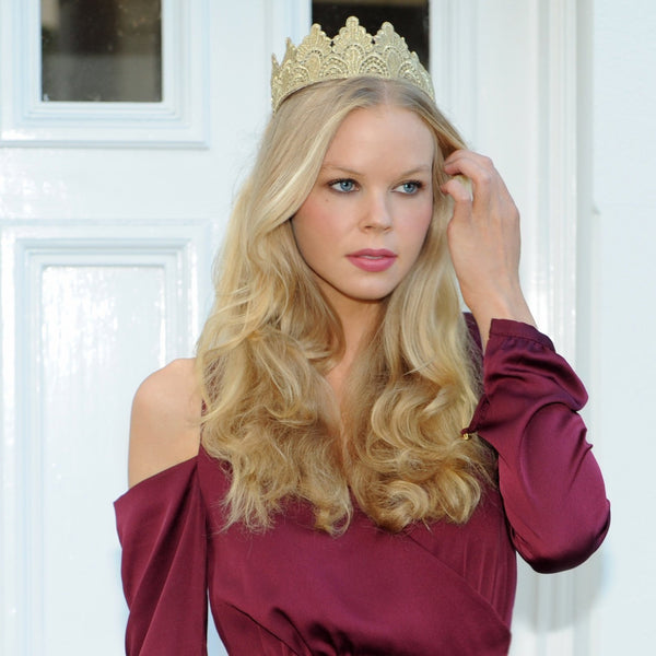 SALE ITEM* ISADORA Gold Embroidered Crown Tiara, Kentucky Oaks Derby Headband, Spring Racing Fashion 2023, Royal Tea-Party Headpiece