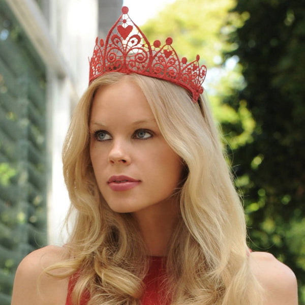 SALE ITEM* Veronique Red Embroidered Crown, Women's Derby Headpiece, Tea-Party Hair Accessory, Race-Day Crown, Red Fascinator, Royal Tiara