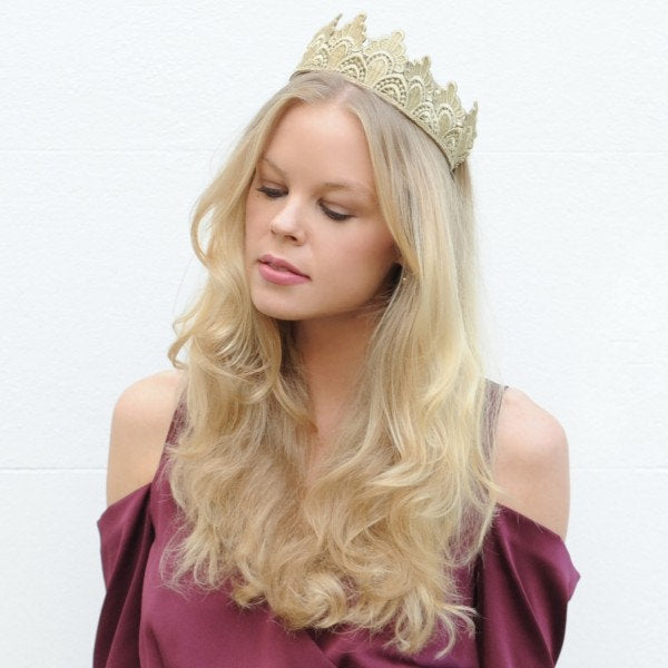 SALE ITEM* ISADORA Gold Embroidered Crown Tiara, Kentucky Oaks Derby Headband, Spring Racing Fashion 2023, Royal Tea-Party Headpiece