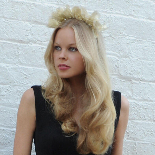 Estella Unique Gold-Tulle Headpiece, Gold Derby Headband, Kentucky Derby Fascinator 2023, Women's Fashion Headband, Spring Racing Crown