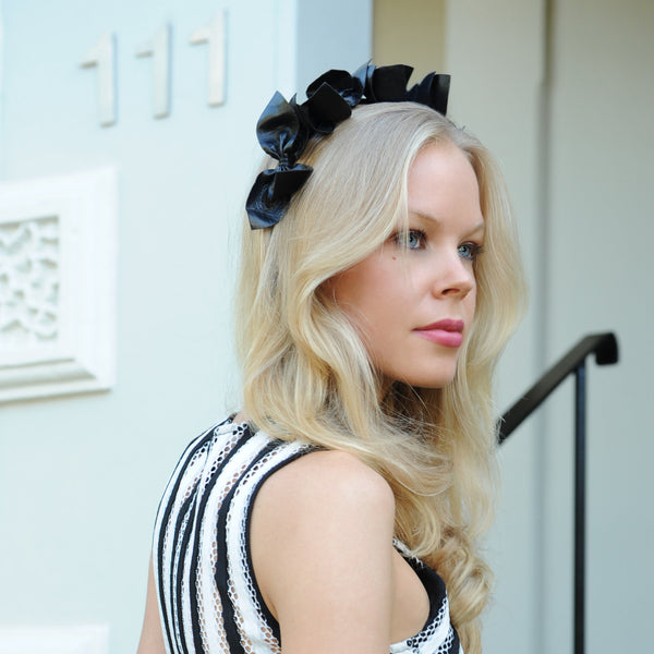 SALE ITEM* Divinia Black Leather Crown, Derby Headband, Leather Tiara, KY Derby Headpiece, Race-Day Millinery, Spring Racing Hair Accessory
