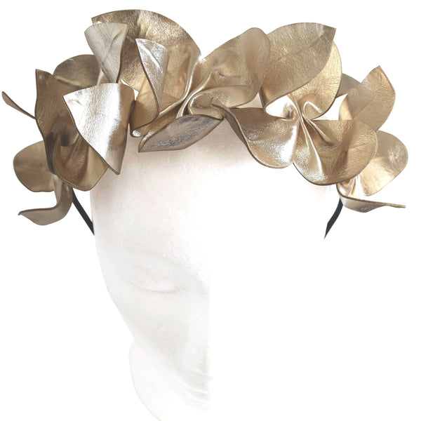 SALE item* Harper Gold Leather Crown, Kentucky Derby / Oaks Headband, Derby Hair Accessory, Spring Racing Fashion, Women's Derby Fascinators