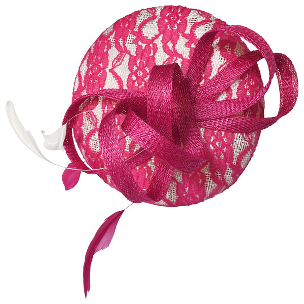 Bea Pink & White Kentucky Oaks Derby Fascinator, Fuchsia Pink Cocktail Hat, Derby Hats for Women, Bright Pink Wedding Hat, Royal Fascinator