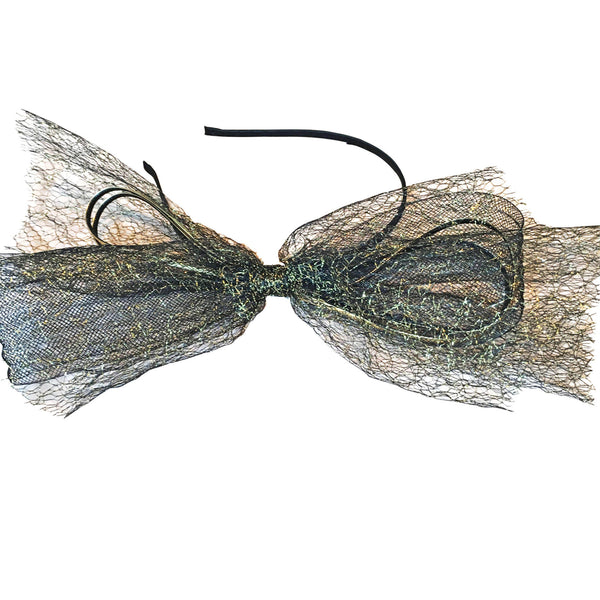Vyda Black and Gold Bow Headband, Unique Black & Gold Headpiece, Kentucky Derby Headband, Tea-Party Hair Accessory, Gold Fascinator