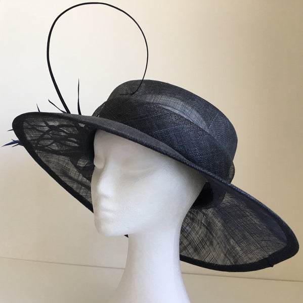 Elle Navy Blue Derby Hat, Wide-Brimmed Kentucky Derby Hat, Wedding Hat Navy, Spring Derby Fashion 2023, Formal Hats for Women, Tea-Party Hat