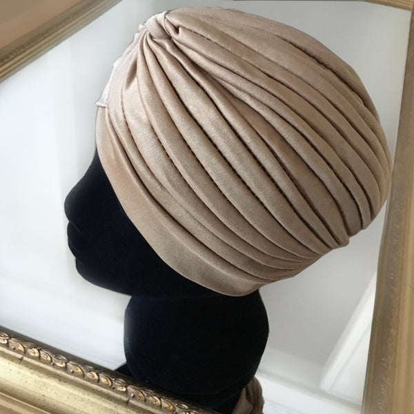 SALE item* Sana beige vintage turban, head-wrap, stretchy bandana, beanie, women's chemo cap, cancer hat, ladies muslim hijab, skull cap
