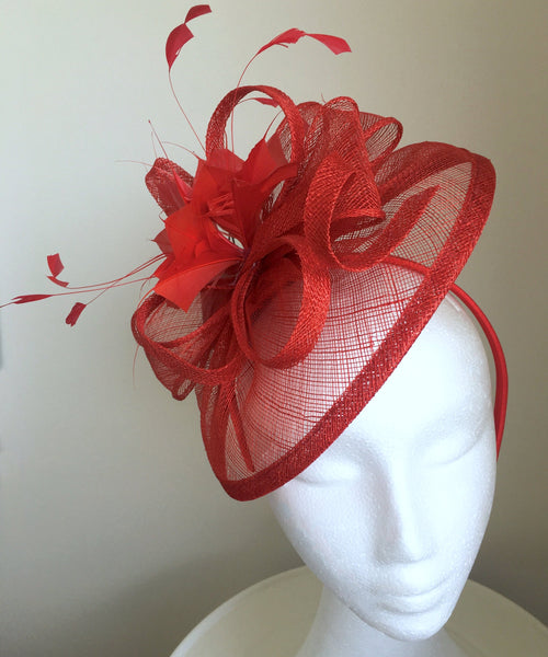 Alma Red Fascinator Hat, Kentucky Derby Hat with Headband, Spring Racing Fashion, Red Hat Society, Tea Party Hat, Royal Wedding Hats