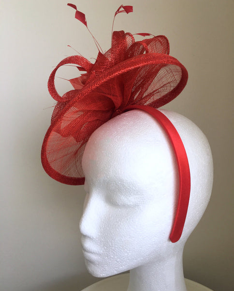 Alma Red Fascinator Hat, Kentucky Derby Hat with Headband, Spring Racing Fashion, Red Hat Society, Tea Party Hat, Royal Wedding Hats