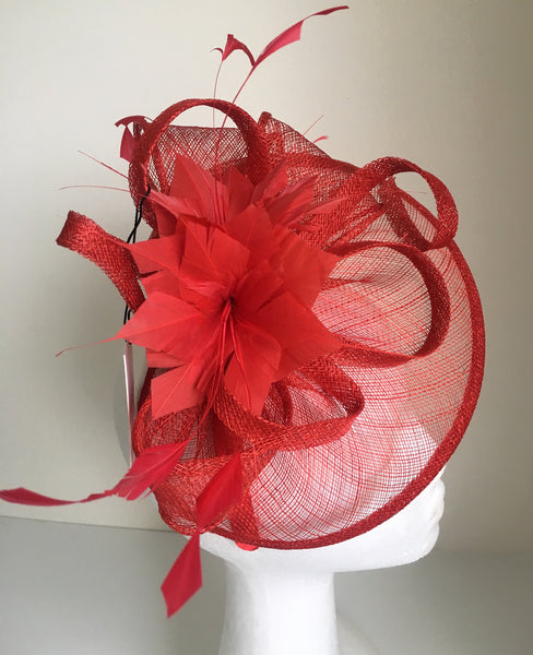Alma Red Fascinator Hat, Kentucky Derby Hat with Headband, Spring Racing Fashion, Red Hat Society, Tea Party Hat, Royal Wedding Hats
