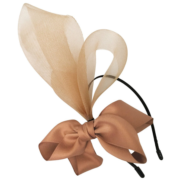 Nala Tan / Caramel Crin Fascinator with Bow, Kentucky Derby Fascinator Beige, Derby Headband, Royal Wedding Millinery, Tan Color Headpiece