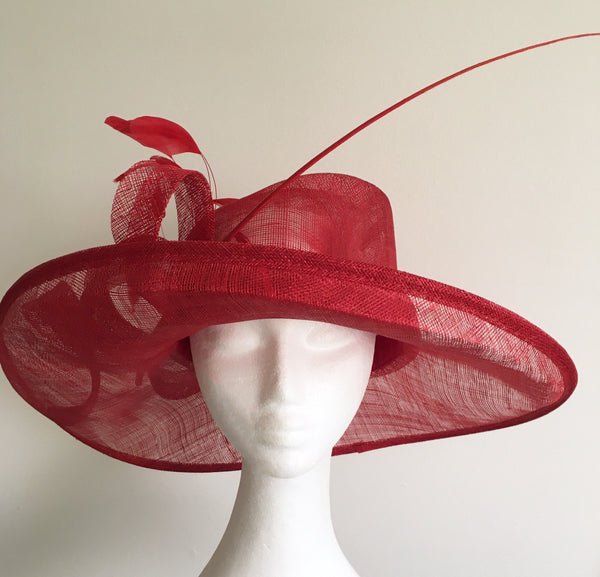 *SALE Betina Red Wide-Brim Derby Hat, Red Kentucky Derby Hat, Red Hat Society, Derby Hats for Women, Royal Hat Red, Spring Racing Fashion, Tea Hat