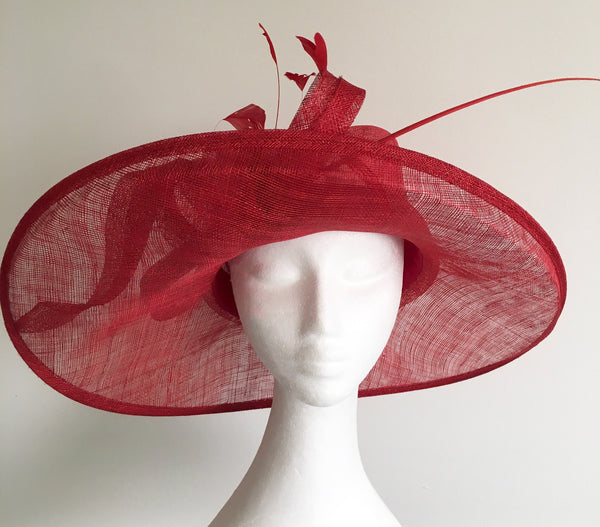 *SALE Betina Red Wide-Brim Derby Hat, Red Kentucky Derby Hat, Red Hat Society, Derby Hats for Women, Royal Hat Red, Spring Racing Fashion, Tea Hat