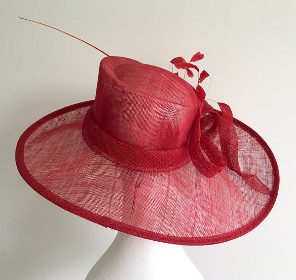 *SALE Betina Red Wide-Brim Derby Hat, Red Kentucky Derby Hat, Red Hat Society, Derby Hats for Women, Royal Hat Red, Spring Racing Fashion, Tea Hat